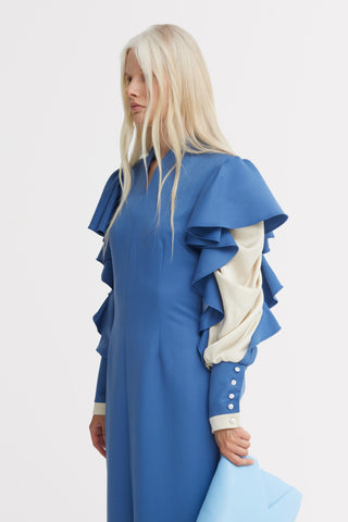 Light Blue Occasion Midi Dress With Ruffled Sleeves