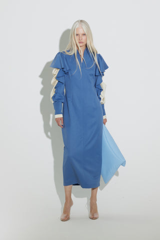 Light Blue Occasion Midi Dress With Ruffled Sleeves