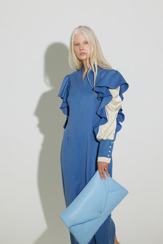 Light Blue Occasion Midi Dress With Ruffled Sleeves
