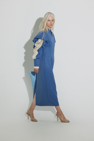 Light Blue Occasion Midi Dress With Ruffled Sleeves