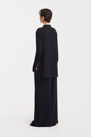 Lightweight Crinkled Blouse & Wide-Leg Pants Co-Ord Set – Black