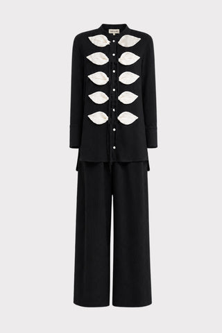 Lightweight Crinkled Blouse & Wide-Leg Pants Co-Ord Set – Black