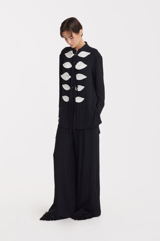 Lightweight Crinkled Blouse & Wide-Leg Pants Co-Ord Set – Black