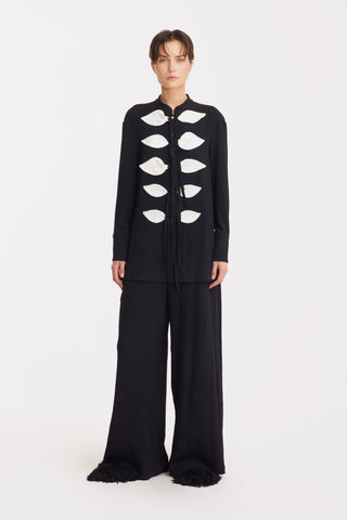 Lightweight Crinkled Blouse & Wide-Leg Pants Co-Ord Set – Black