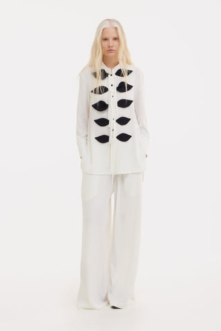 Lightweight Crinkled Blouse & Wide-Leg Pants Co-Ord Set – Ivory