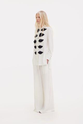 Lightweight Crinkled Blouse & Wide-Leg Pants Co-Ord Set – Ivory