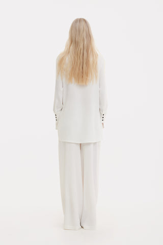 Lightweight Crinkled Blouse & Wide-Leg Pants Co-Ord Set – Ivory