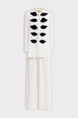 Lightweight Crinkled Blouse & Wide-Leg Pants Co-Ord Set – Ivory