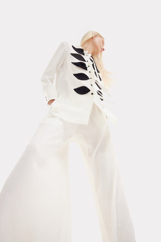 Lightweight Crinkled Blouse & Wide-Leg Pants Co-Ord Set – Ivory
