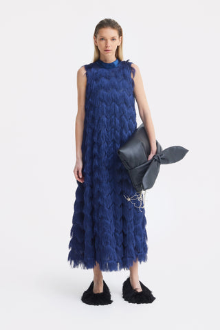 Long Evening Gown A-Line Fringe Dress Blue
