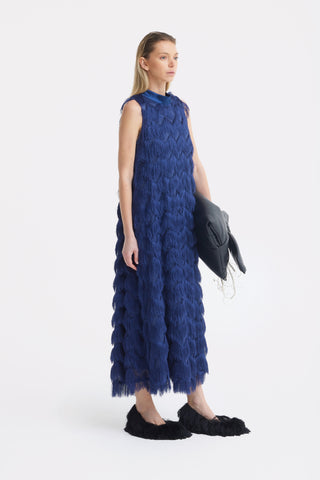 Long Evening Gown A-Line Fringe Dress Blue