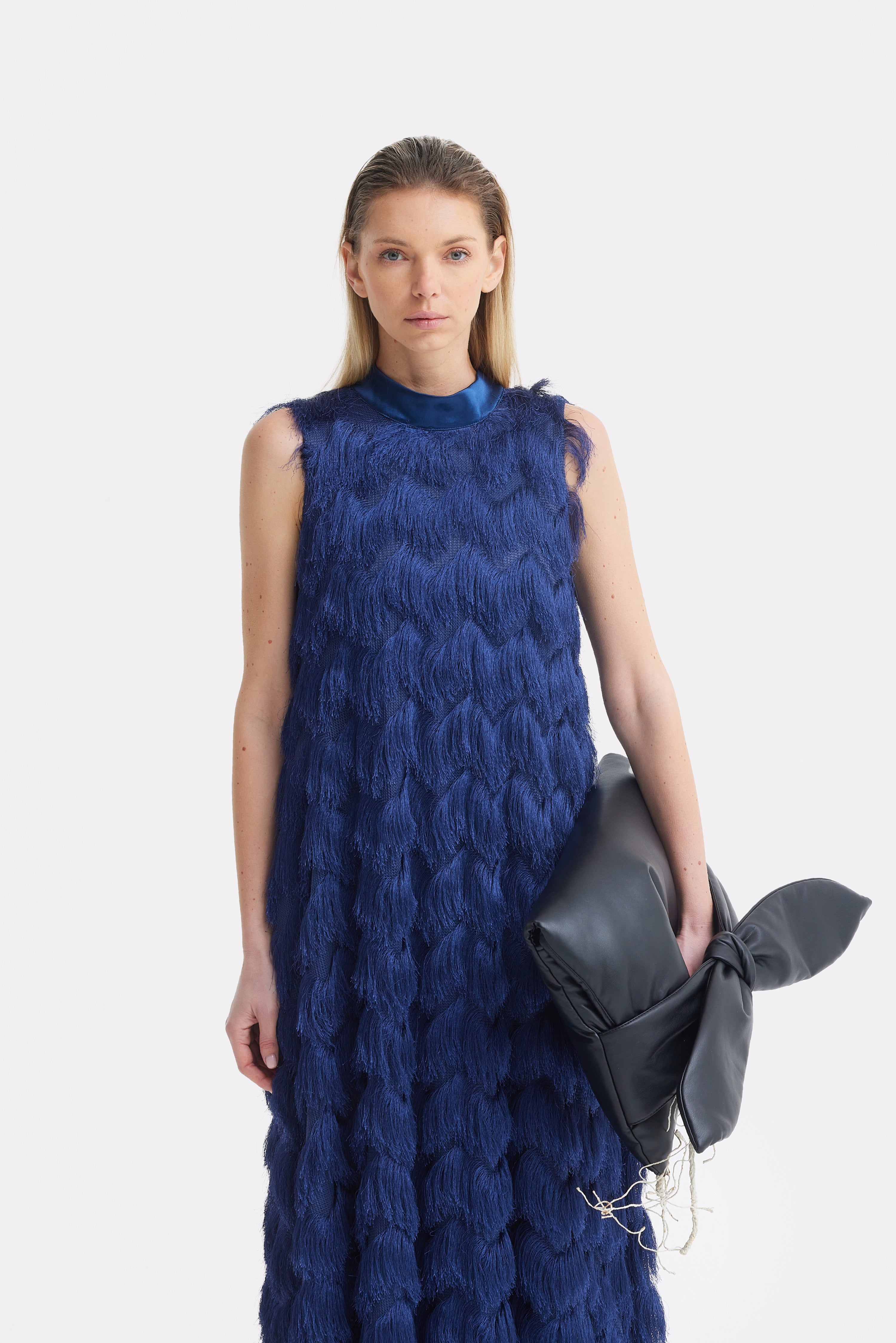 Long Evening Gown A-Line Fringe Dress Blue S Long Evening Gown A-Line Fringe Dress Blue S