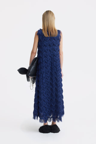 Long Evening Gown A-Line Fringe Dress Blue