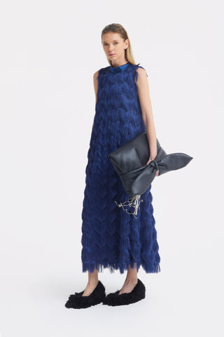 Long Evening Gown A-Line Fringe Dress Blue