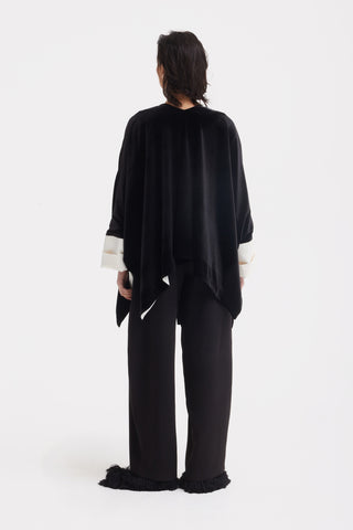Loose Velvet Cape Jacket With Zip Front - Black