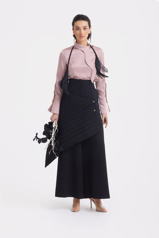 Vintage Wool Blend Quilted Pants Black