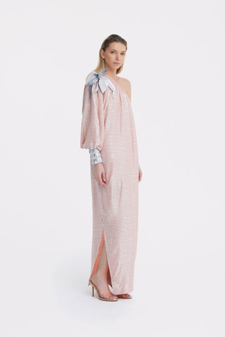Luxury Elegance One-Sleeve Long Dress Rose Silver