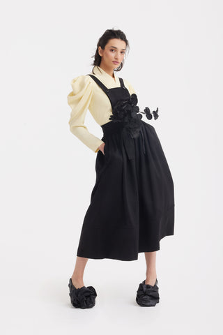 Sculpted V-Neck Blouse with Dramatic Sleeves - Pale Yellow