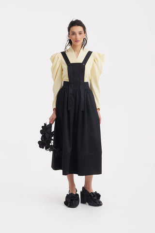 Sculpted V-Neck Blouse with Dramatic Sleeves - Pale Yellow