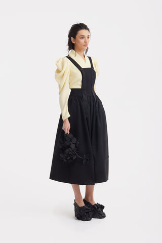 Sculpted V-Neck Blouse with Dramatic Sleeves - Pale Yellow