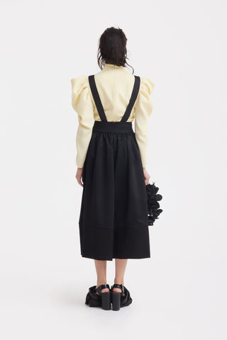 Sculpted V-Neck Blouse with Dramatic Sleeves - Pale Yellow