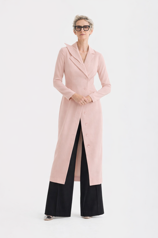 Modern Tailored Long Blazer Dress Pale Pink