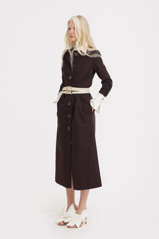 Monochrome Midi Shirt Dress – Brown & White