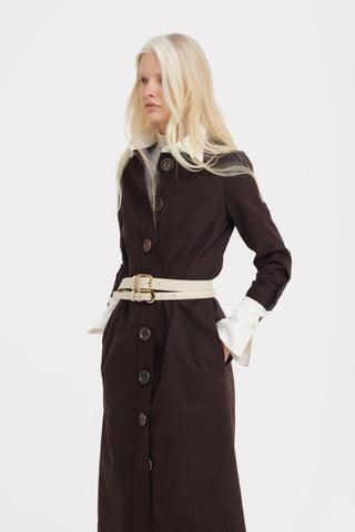 Monochrome Midi Shirt Dress – Brown & White
