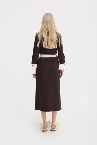 Monochrome Midi Shirt Dress – Brown & White