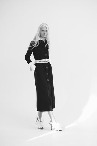 Monochrome Midi Shirt Dress – Brown & White
