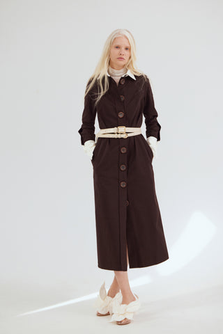 Monochrome Midi Shirt Dress – Brown & White