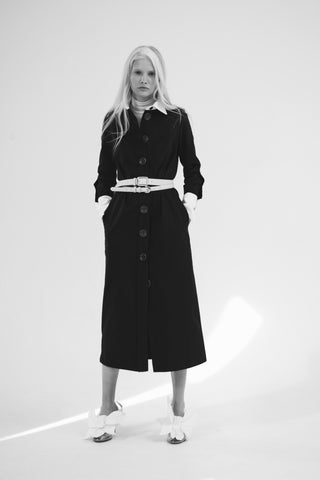 Monochrome Midi Shirt Dress – Brown & White