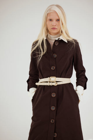 Monochrome Midi Shirt Dress – Brown & White