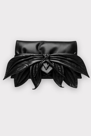 Petal Faux Leather Evening Clutch Bag - Black