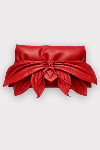 Petal Faux Leather Evening Clutch Bag - Red