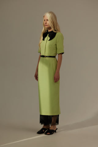 Polished Fitted Midi Short Sleeve Dress - Light Lime Green