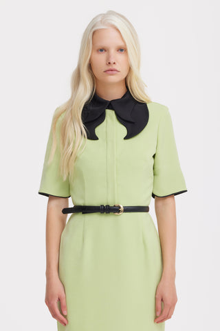 Polished Fitted Midi Short Sleeve Dress - Light Lime Green
