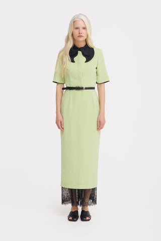 Polished Fitted Midi Short Sleeve Dress - Light Lime Green