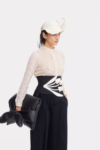 Romantic Sheer Straight-Fit Lace Shirt Ecru