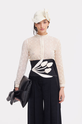 Romantic Sheer Straight-Fit Lace Shirt Ecru