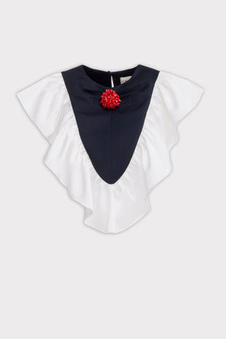 Ruffled Bib Collar With Red Beaded Brooch – Black