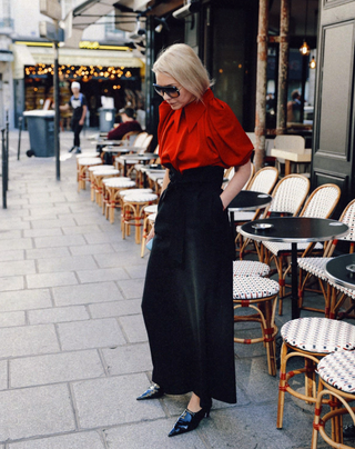 High Waist A-Line Black Long Skirt With Belt