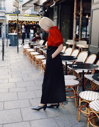 High Waist A-Line Black Long Skirt With Belt