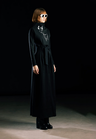 High Waist A-Line Black Long Skirt With Belt