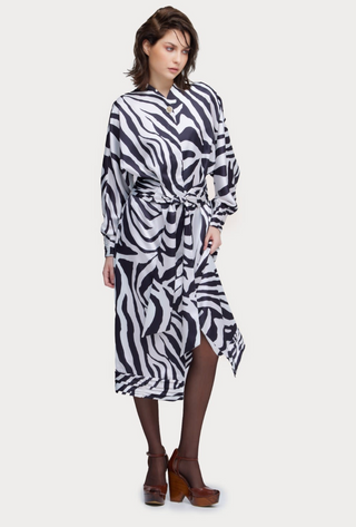 Monochrome Zebra Button-Up Midi Dress