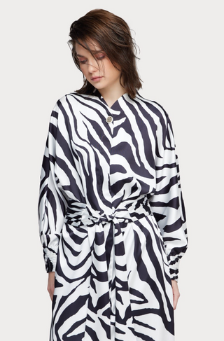 Monochrome Zebra Button-Up Midi Dress