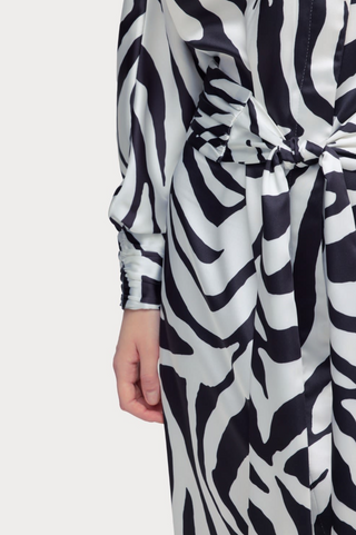 Monochrome Zebra Button-Up Midi Dress