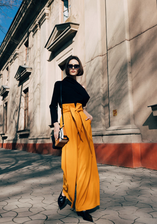 Yellow High Waist Long Wide Leg Trousers