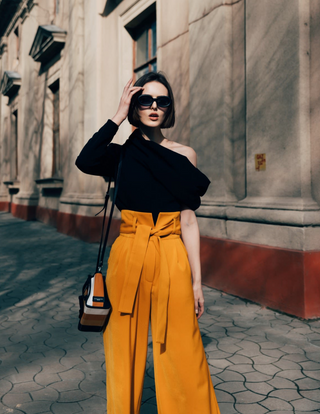 Yellow High Waist Long Wide Leg Trousers