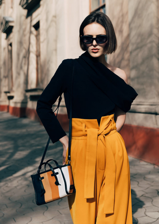 Yellow High Waist Long Wide Leg Trousers